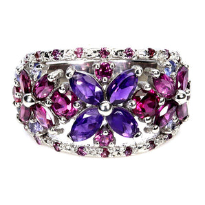 925 Sterling Silver Ring Marquise Amethyst Rhodolite Garnet Gemstone Jewelry 8.5