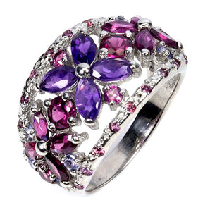 925 Sterling Silver Ring Marquise Amethyst Rhodolite Garnet Gemstone Jewelry 8.5