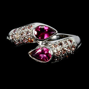 925 Sterling Silver Ring Pear Rhodolite 6x4mm Sapphire Gemstone Jewelry Size 7.5