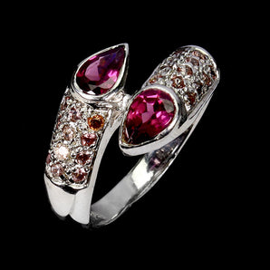 925 Sterling Silver Ring Pear Rhodolite 6x4mm Sapphire Gemstone Jewelry Size 7.5