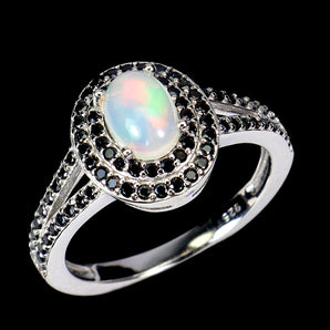 925 Sterling Silver Ring Oval Fire Opal 7x5mm Spinel Natural Gemstone Jewelry 7
