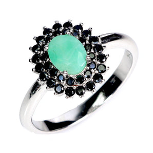 925 Sterling Silver Ring Oval Emerald 7x5mm Spinel Natural Gemstone Jewelry 9.5