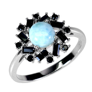 925 Sterling Silver Ring Round Larimar 6mm Spinel Natural Gemstone Jewelry Sz 9