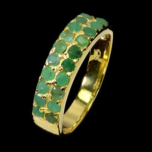 925 Sterling Silver Ring Round Emerald 2mm Natural Gemstone Jewelry Size 8