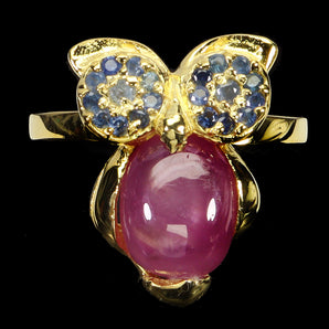 925 Sterling Silver Ring Oval Ruby 10x8mm Sapphire Owl Gemstone Jewelry Size 8