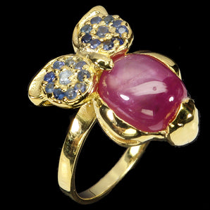 925 Sterling Silver Ring Oval Ruby 10x8mm Sapphire Owl Gemstone Jewelry Size 8