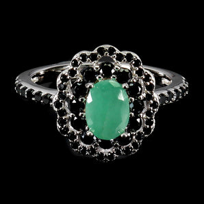 925 Sterling Silver Ring Oval Emerald 7x5mm Spinel Gemstone Jewelry Size 7