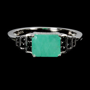 925 Sterling Silver Ring Octagon Emerald 8x6mm Spinel Gemstone Jewelry Size 8