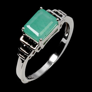 925 Sterling Silver Ring Octagon Emerald 8x6mm Spinel Gemstone Jewelry Size 8