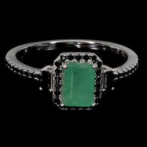 925 Sterling Silver Ring Octagon Emerald 7x5mm Spinel Gemstone Jewelry Size 8