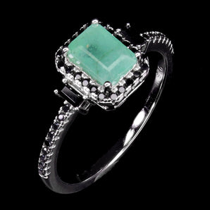 925 Sterling Silver Ring Octagon Emerald 7x5mm Spinel Gemstone Jewelry Size 8