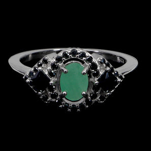 925 Sterling Silver Ring Oval Emerald 6x4mm Spinel Gemstone Jewelry Size 8