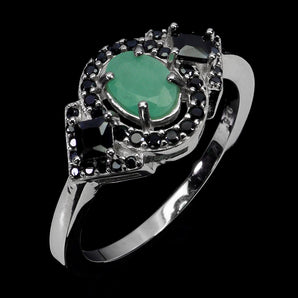 925 Sterling Silver Ring Oval Emerald 6x4mm Spinel Gemstone Jewelry Size 8