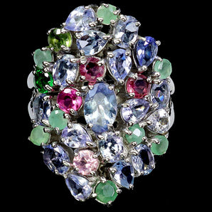 925 Sterling Silver Ring Oval Tanzanite 6x4mm Tourmaline Gemstone Jewelry Sz 7.5