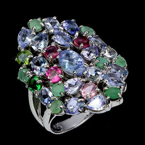 925 Sterling Silver Ring Oval Tanzanite 6x4mm Tourmaline Gemstone Jewelry Sz 7.5
