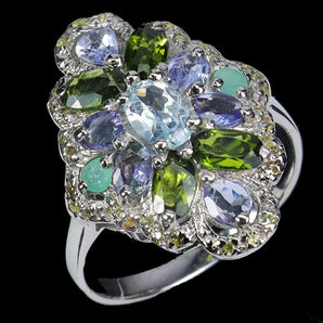 925 Sterling Silver Ring Oval Aquamarine 6x4mm Sapphire Gemstone Jewelry Size 8