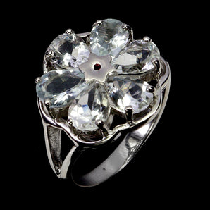 925 Sterling Silver Ring Pear Aquamarine 7x5mm Natural Gemstone Jewelry Size 8