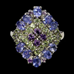 925 Sterling Silver Ring Oval Tanzanite 4x3mm Amethyst Gemstone Jewelry Size 9.5