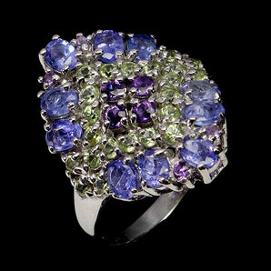 925 Sterling Silver Ring Oval Tanzanite 4x3mm Amethyst Gemstone Jewelry Size 9.5