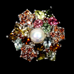 925 Sterling Silver Ring Pear Tourmaline 4x3mm Sapphire Pearl Gemstone Jewelry 8