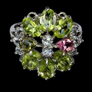 925 Sterling Silver Ring Oval Peridot Aquamarine Tourmaline Gemstone Jewelry 7