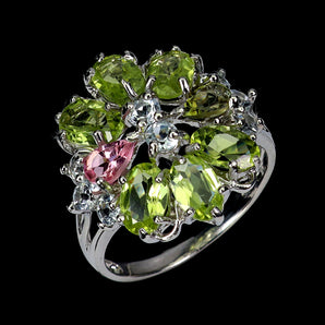 925 Sterling Silver Ring Oval Peridot Aquamarine Tourmaline Gemstone Jewelry 7