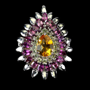 925 Sterling Silver Ring Oval Citrine 8x6mm Peridot Rhodolite Gemstone Jewelry 7