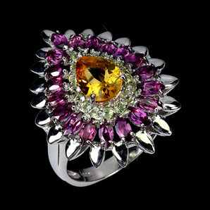 925 Sterling Silver Ring Oval Citrine 8x6mm Peridot Rhodolite Gemstone Jewelry 7