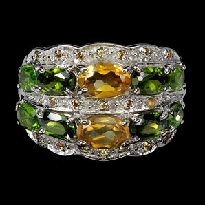 925 Sterling Silver Ring Oval Citrine 6x4mm Chrome Diopside Gemstone Jewelry 7