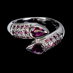 925 Sterling Silver Ring Pear Rhodolite Garnet 6x4mm Gemstone Jewelry Size 7.5