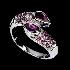 925 Sterling Silver Ring Pear Rhodolite Garnet 6x4mm Gemstone Jewelry Size 7.5