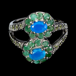 925 Sterling Silver Ring Oval Blue Opal 6x4mm Emerald Peridot Gemstone Jewelry 9
