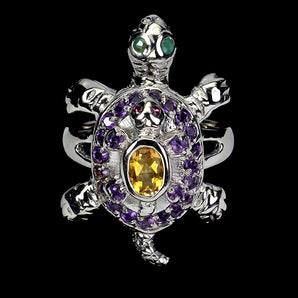 925 Sterling Silver Ring Oval Citrine 6x4mm Amethyst Emerald Gemstone Jewelry 8