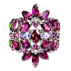 925 Sterling Silver Ring Pear Rhodolite Garnet 6x4mm Tanzanite Gemstone Size 8.5