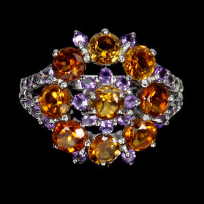 925 Sterling Silver Ring Round Citrine 4mm Amethyst Gemstone Jewelry Size 7