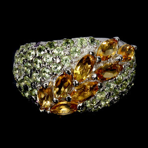 925 Sterling Silver Ring Marquise Citrine Peridot Natural Gemstone Jewelry 7.5