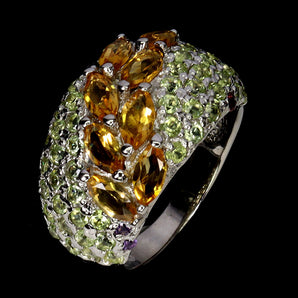 925 Sterling Silver Ring Marquise Citrine Peridot Natural Gemstone Jewelry 7.5