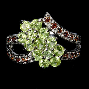 925 Sterling Silver Ring Round Peridot Sapphire Natural Gemstone Jewelry Size 9