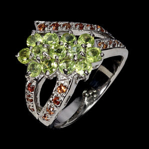 925 Sterling Silver Ring Round Peridot Sapphire Natural Gemstone Jewelry Size 9