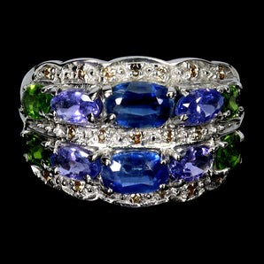 925 Sterling Silver Ring Oval Kyanite 6x4mm Sapphire Gemstone Jewelry Size 8