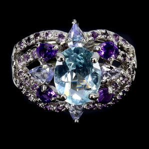 925 Sterling Silver Ring Oval Sky Blue Topaz 10x8mm Tanzanite Gemstone Size 9