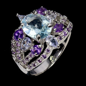 925 Sterling Silver Ring Oval Sky Blue Topaz 10x8mm Tanzanite Gemstone Size 9