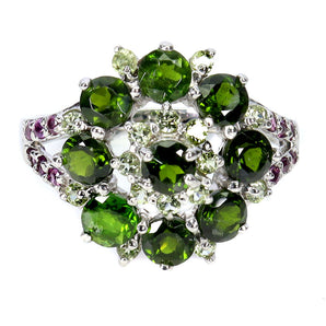 925 Sterling Silver Ring Round Chrome Diopside 4mm Peridot Gemstone Jewelry Sz 9