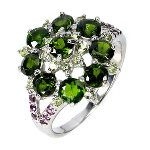 925 Sterling Silver Ring Round Chrome Diopside 4mm Peridot Gemstone Jewelry Sz 9