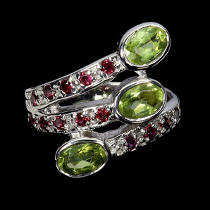 925 Sterling Silver Ring Oval Peridot 6x4mm Rhodolite Garnet Gemstone Jewelry 7