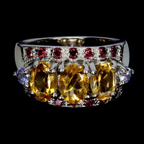 925 Sterling Silver Ring Oval Citrine 7x5mm Tanzanite Gemstone Jewelry Size 8