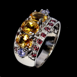 925 Sterling Silver Ring Oval Citrine 7x5mm Tanzanite Gemstone Jewelry Size 8
