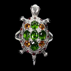 925 Sterling Silver Ring Round Chrome Diopside 5x4mm Citrine Gemstone Jewelry 9