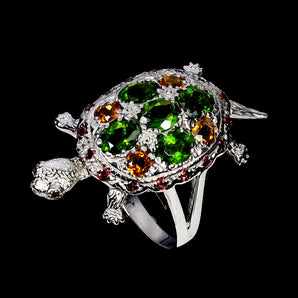 925 Sterling Silver Ring Round Chrome Diopside 5x4mm Citrine Gemstone Jewelry 9