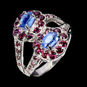 925 Sterling Silver Ring Oval Kyanite 6x4mm Rhodolite Gemstone Jewelry Size 7